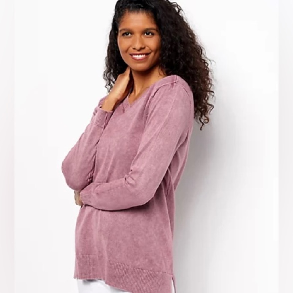 NWOT LOGO By Lori Goldstein Purple Gumdrop Pullover V-neck Sweater Small Sz S